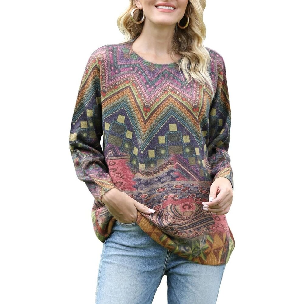 Women Christmas Sweater Graphic Print Oversized Pullover Picture 35 Loose Top